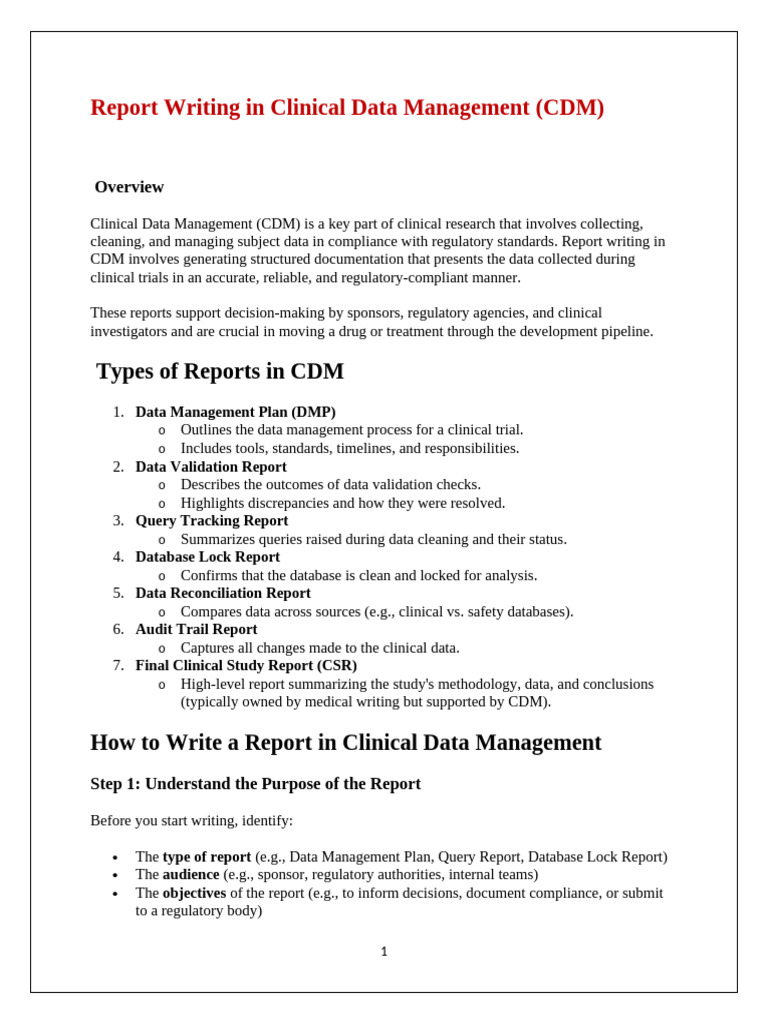 Clinical Data Management Report Writing | PDF | Clinical Trial | Data ...