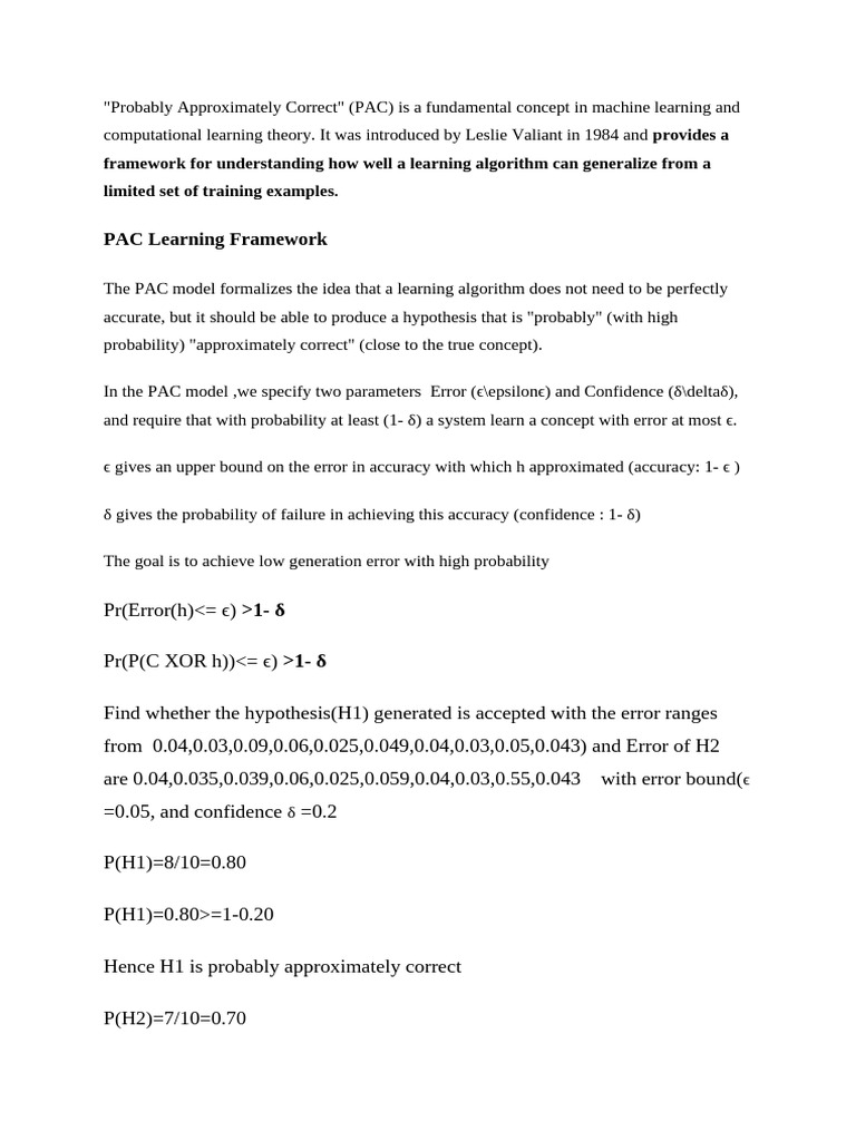 Understanding PAC Learning in ML | PDF