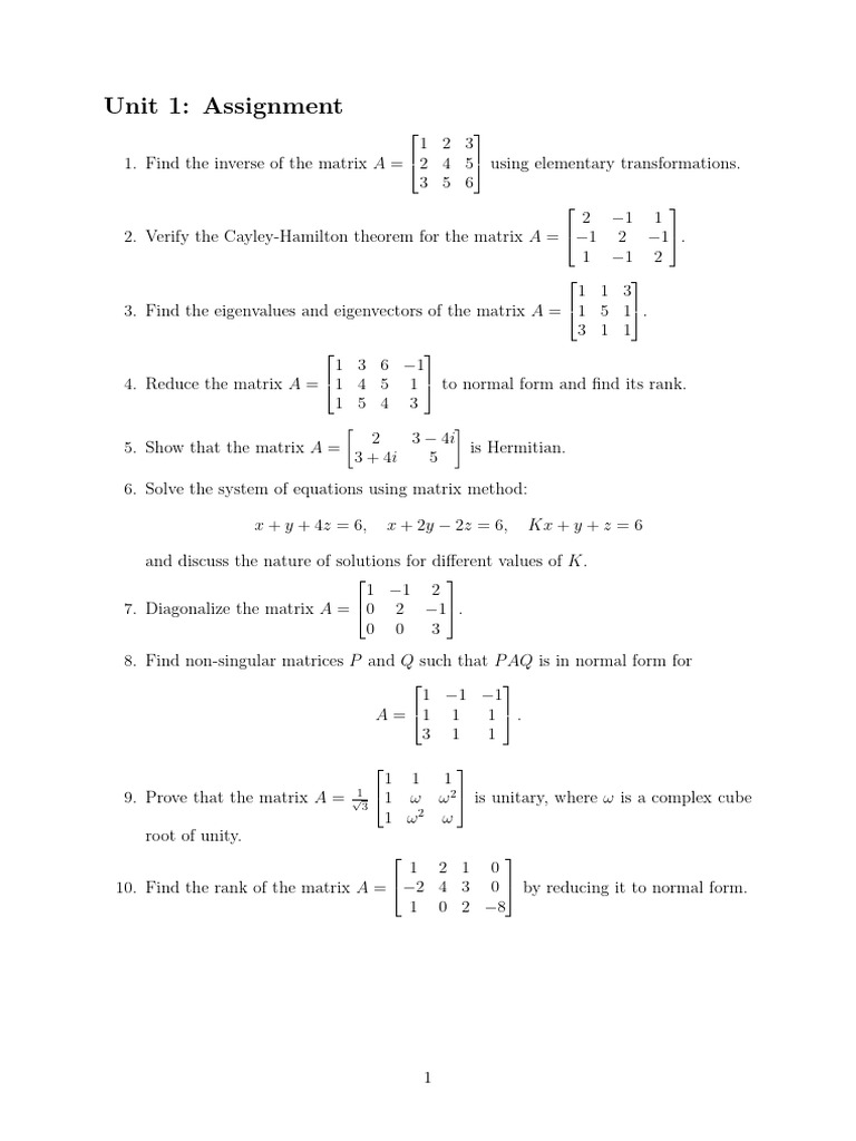 Matrix Operations and Theorems Assignment | PDF