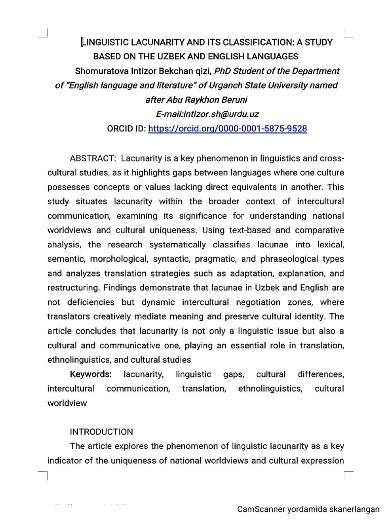 Linguistic Approach To Lacunarity Shomuratova Intizor | PDF