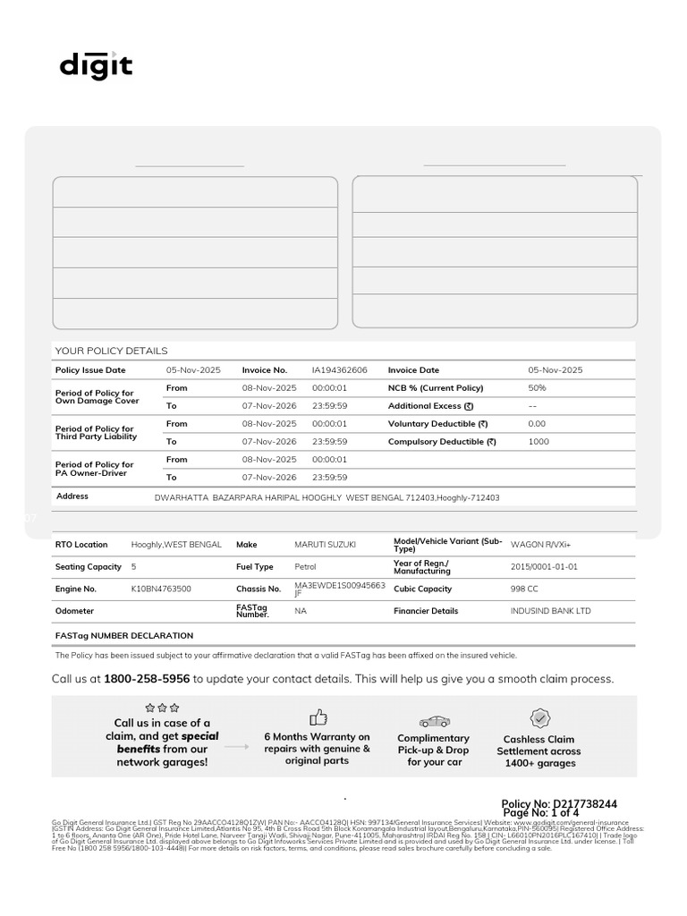 Go Digit Private Car Insurance Policy | PDF | Insurance | Business Law