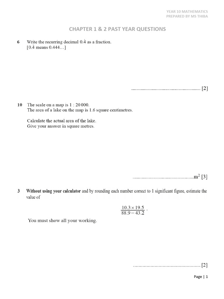 Year 10 Math Past Year Questions | PDF