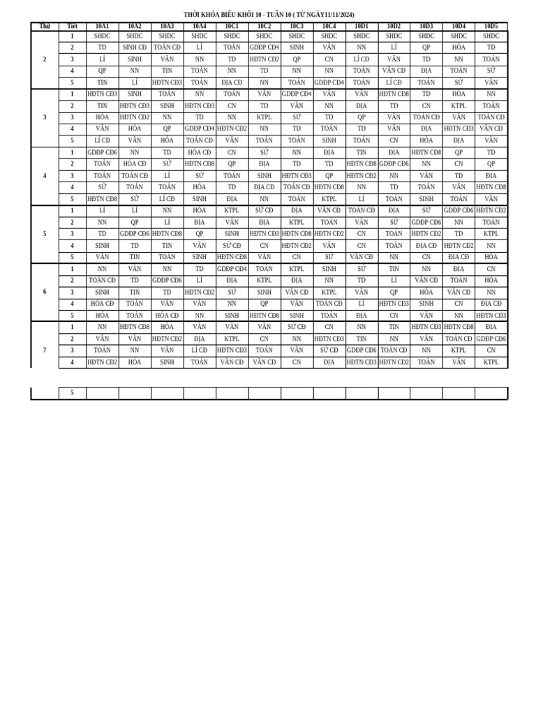 TKB TUẦN 10 | PDF