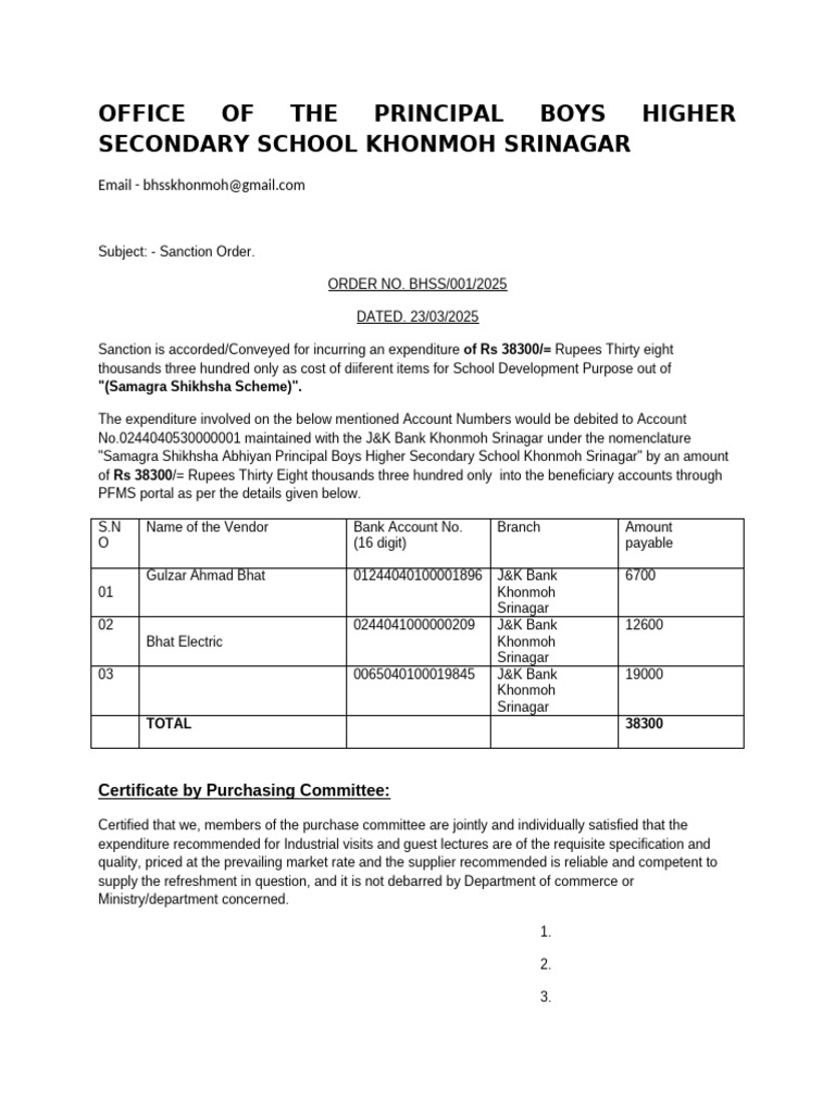 Sanction Order for School Development Fund | PDF | Expense | Economies