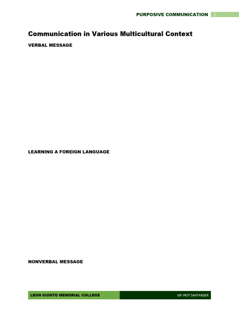 Multicultural Communication Insights | PDF | Nonverbal Communication ...