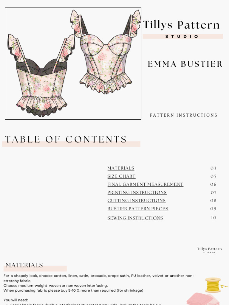 Emma Bustier Pattern Instructions | PDF | Seam (Sewing) | Sewing