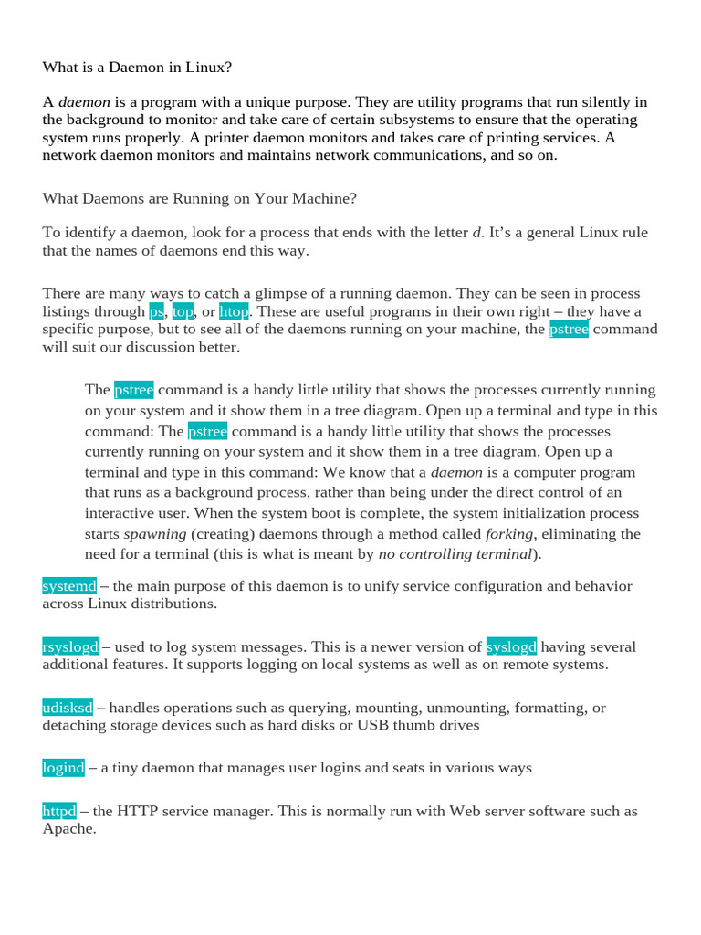 Understanding Daemons in Linux Systems | PDF