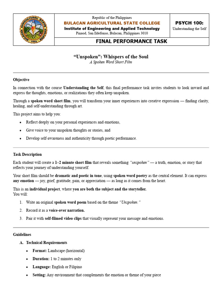 PSYCH 100 Final Performance Task | PDF | Poetry