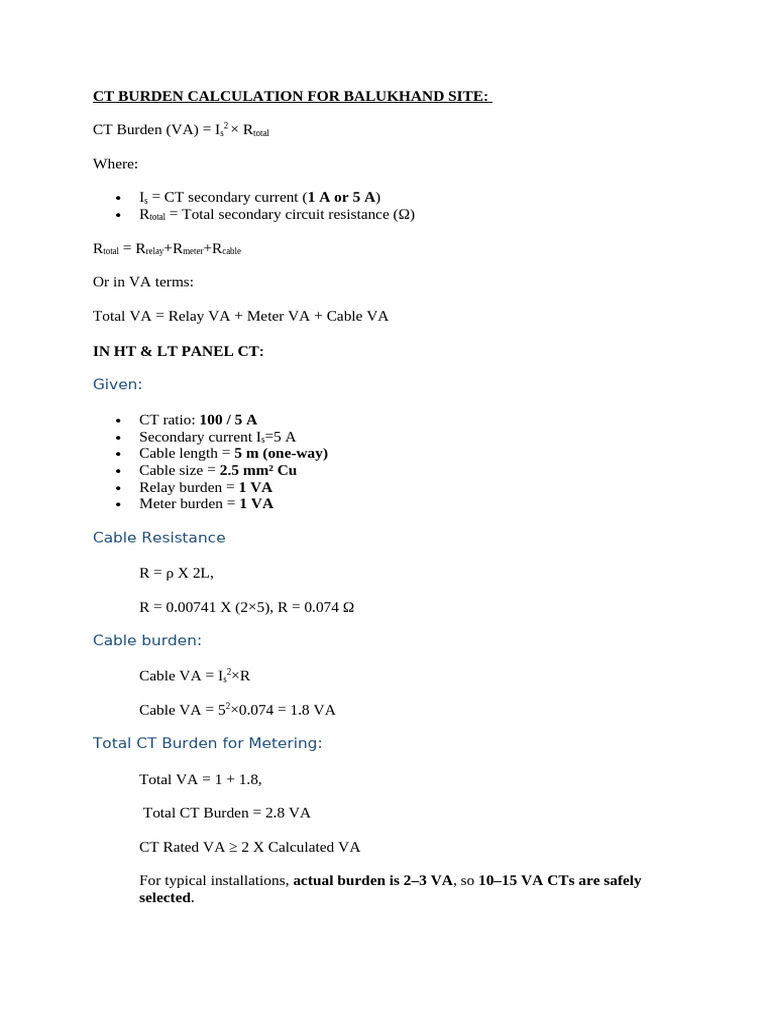 CT Burden Calculation for Balukhand Site | PDF