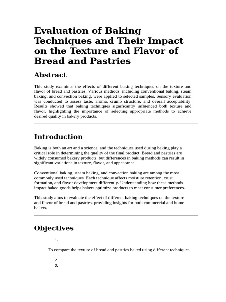 Evaluation of Baking Techniques and Their Impact On The Texture and ...
