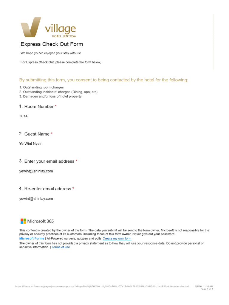 Express Check Out Form for Guests | PDF
