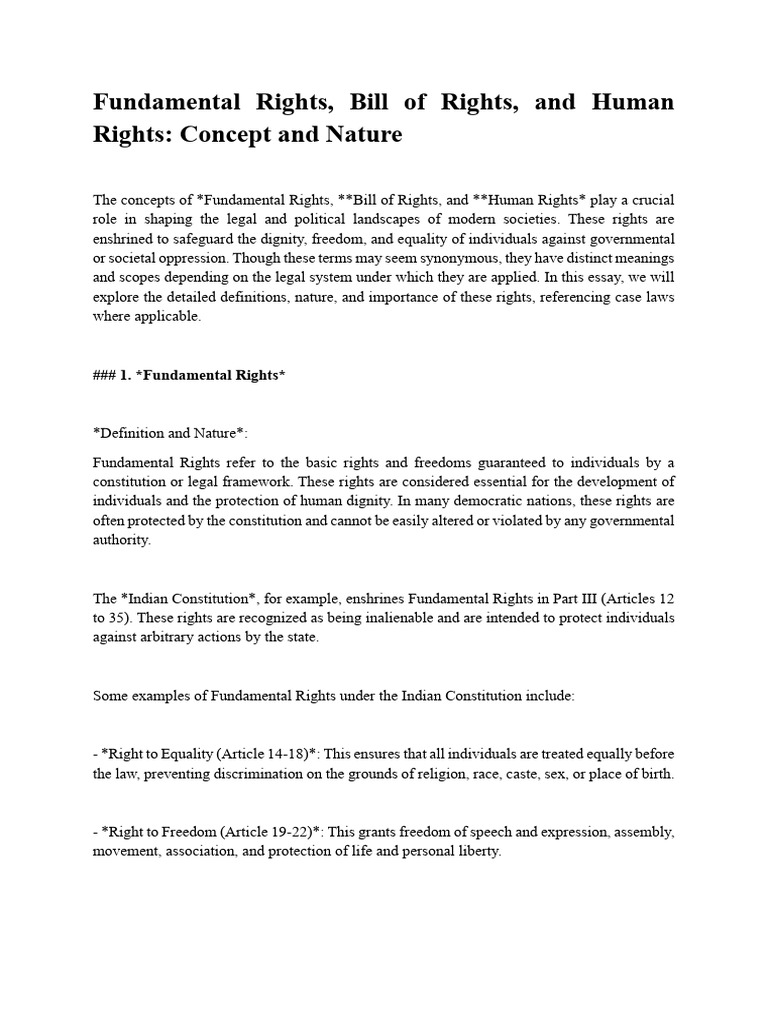 Fundamental Rights J Bill of Rights J and Human Rights Concept and ...