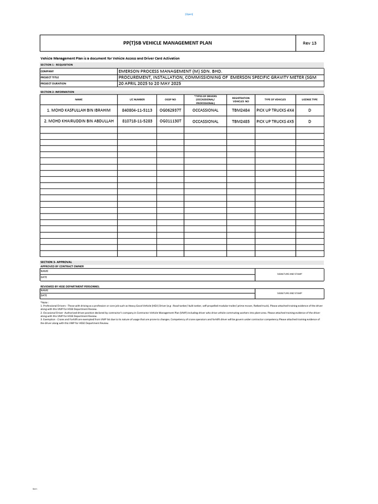 Occasional Driver Training Plan | PDF | Road Transport | Transport