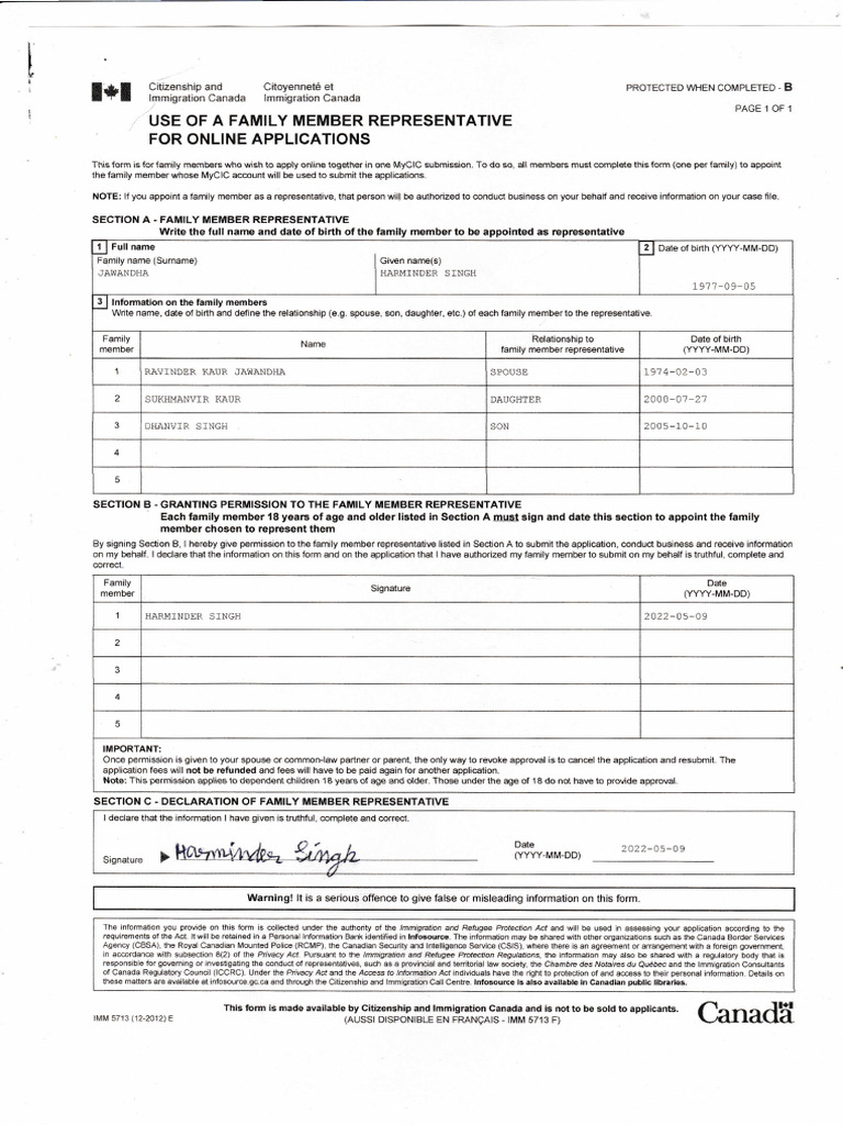 Family Member Representative Form for CIC | PDF | Government Of Canada ...