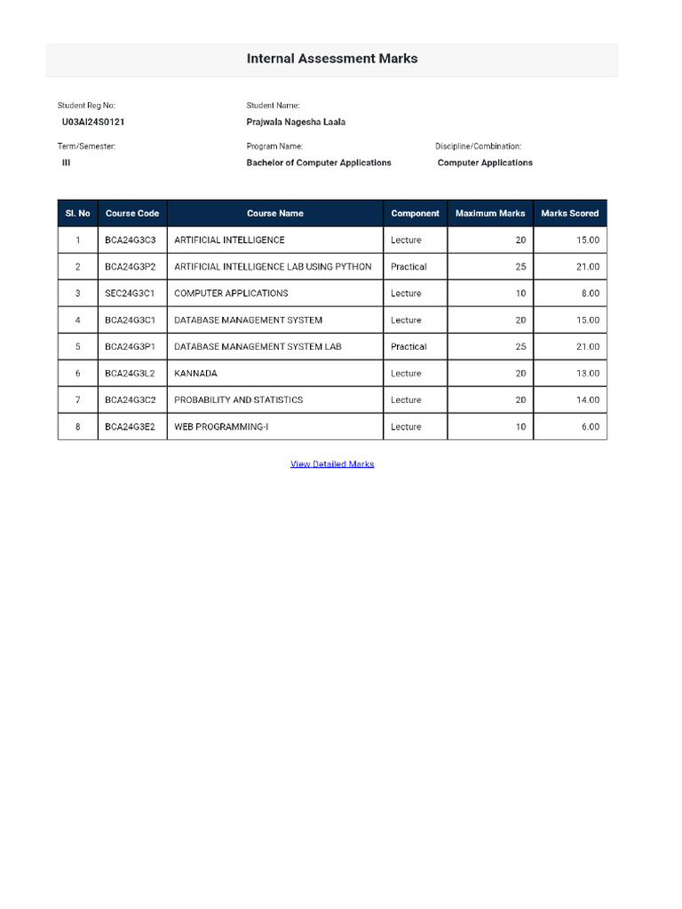 Student Internal Assessment Marks | PDF