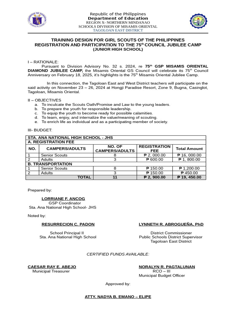 GSP Training Design - 75TH Council Jubilee Camp | PDF | Scouting And ...