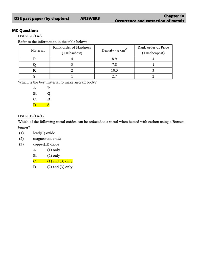 Chapter 10 Key | PDF | Oxide | Magnesium
