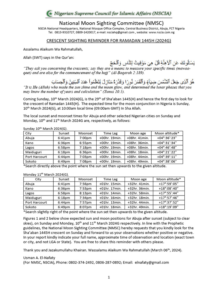 Ramadan 1445 Crescent Sighting Guide | PDF | Astronomy