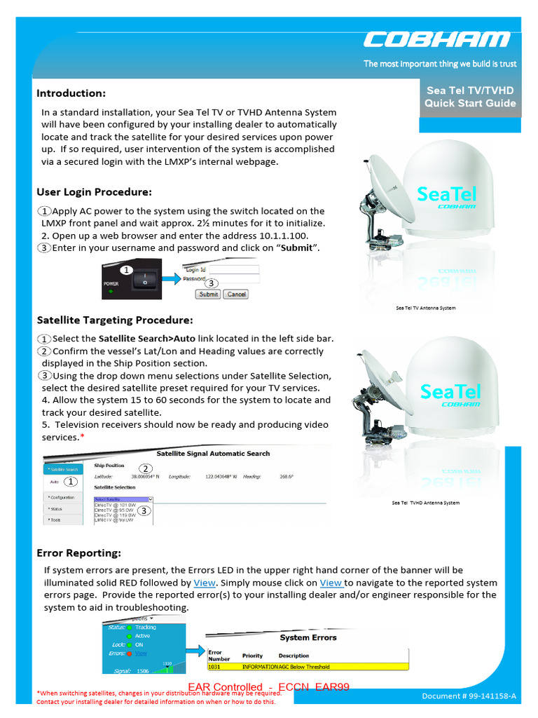 99 141158 a Quick Start Sea Tel Tvtvhd Eccn Ear99 | PDF | Navigation ...