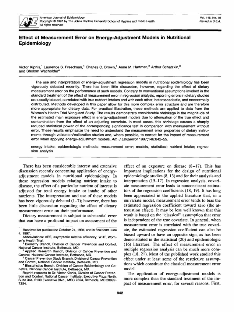 Impact of Measurement Error in Nutritional Models | PDF | Errors And ...