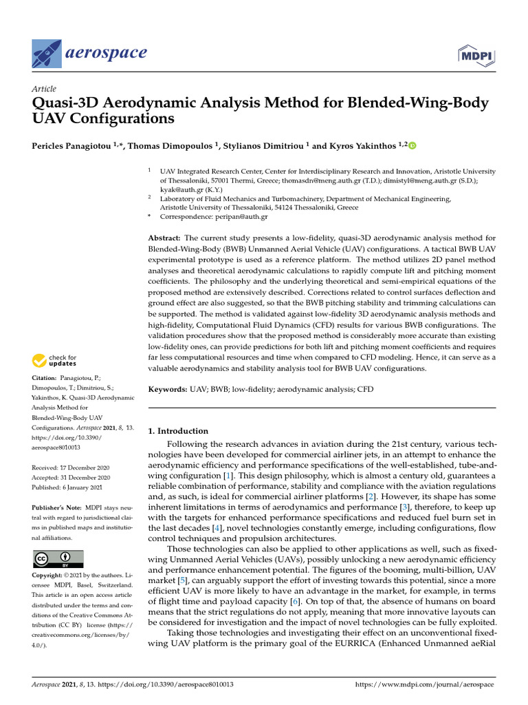 Quasi-3D Analysis for BWB UAV Aerodynamics | PDF | Lift (Force ...