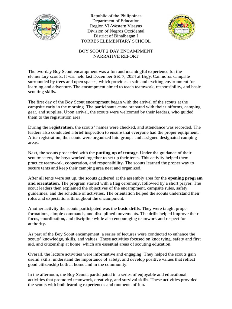 Boy Scout Encampment Report 2024 | PDF | Team Building | Camping