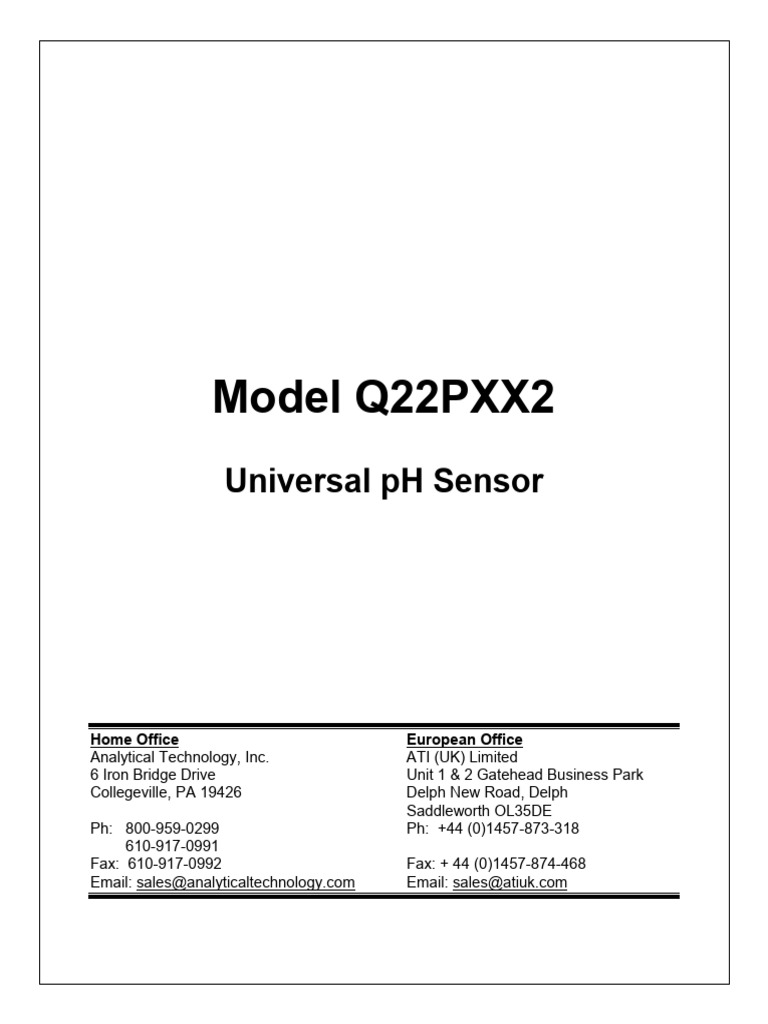 Q22PXX2 Universal pH Sensor Manual | PDF | Flow Measurement | Electricity