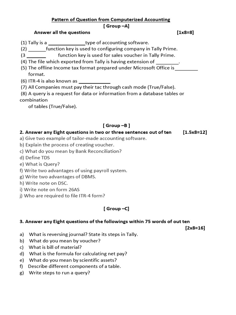 Questions Pattern From Computerised Accounting | PDF | Databases ...