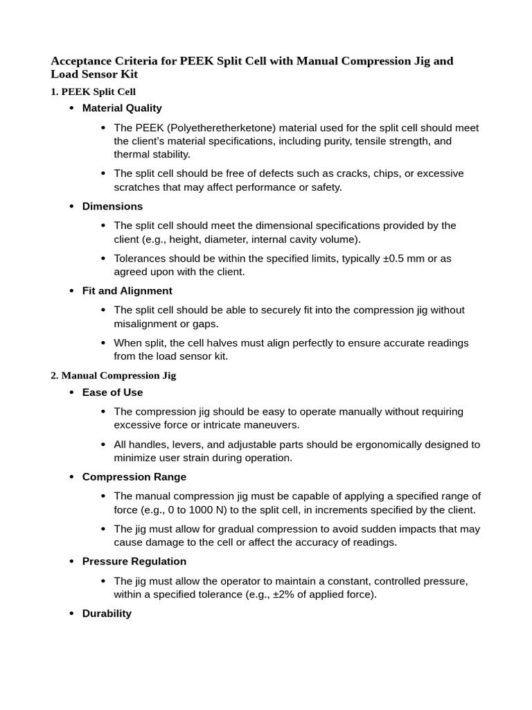 PEEK Split Cell Acceptance Criteria Guide | PDF | Calibration ...