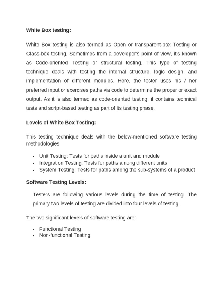 White Box Testing Explained: Methods & Levels | PDF