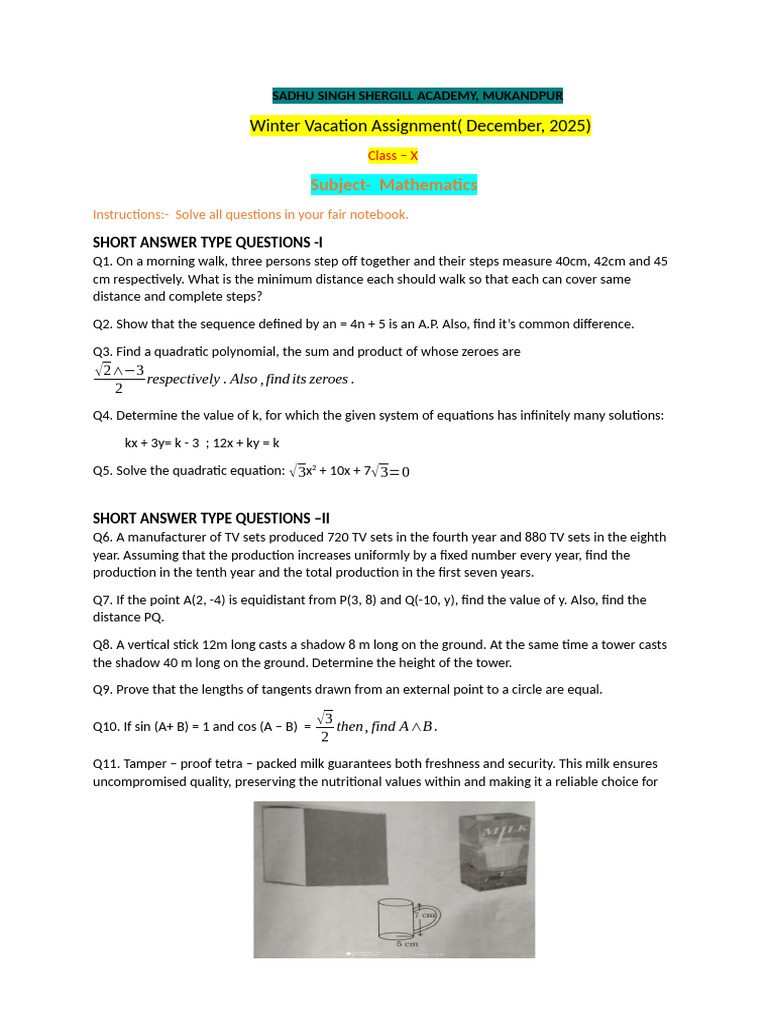 Winter Break Home Assignment Class - 10 (Dec. 2025) | PDF | Mahatma ...
