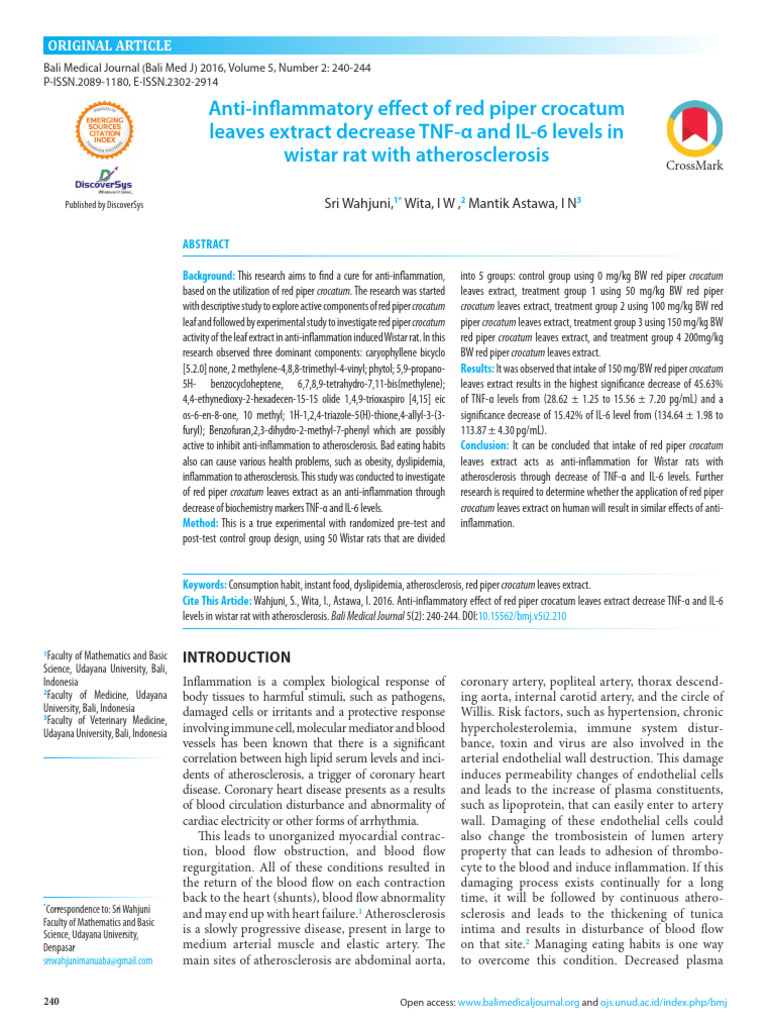 Antiinflammatory Effect of Red Piper Crocatum Leaves Extract | PDF ...