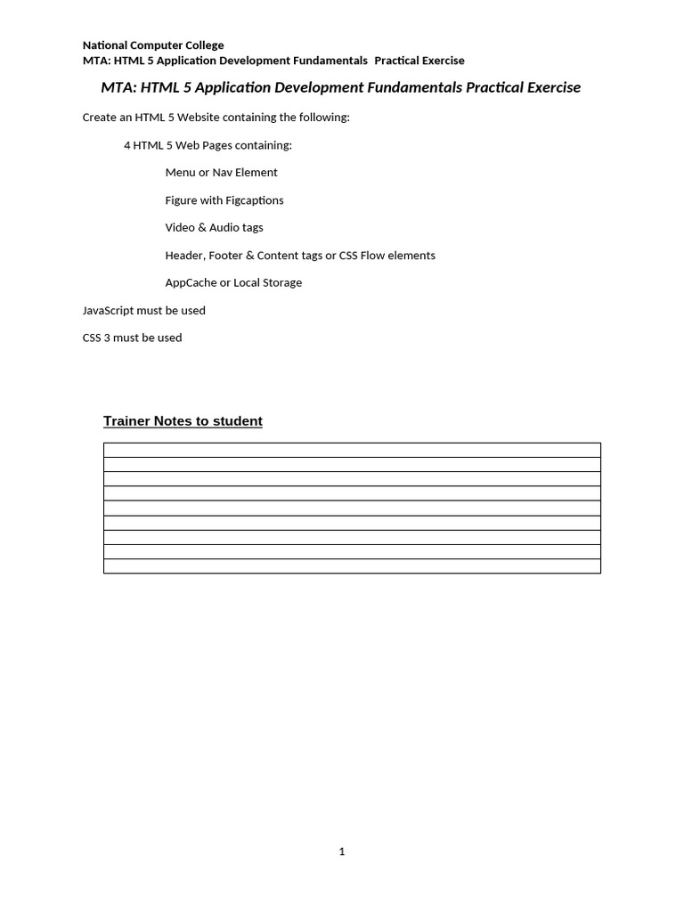 HTML5 Website Development Exercise | PDF