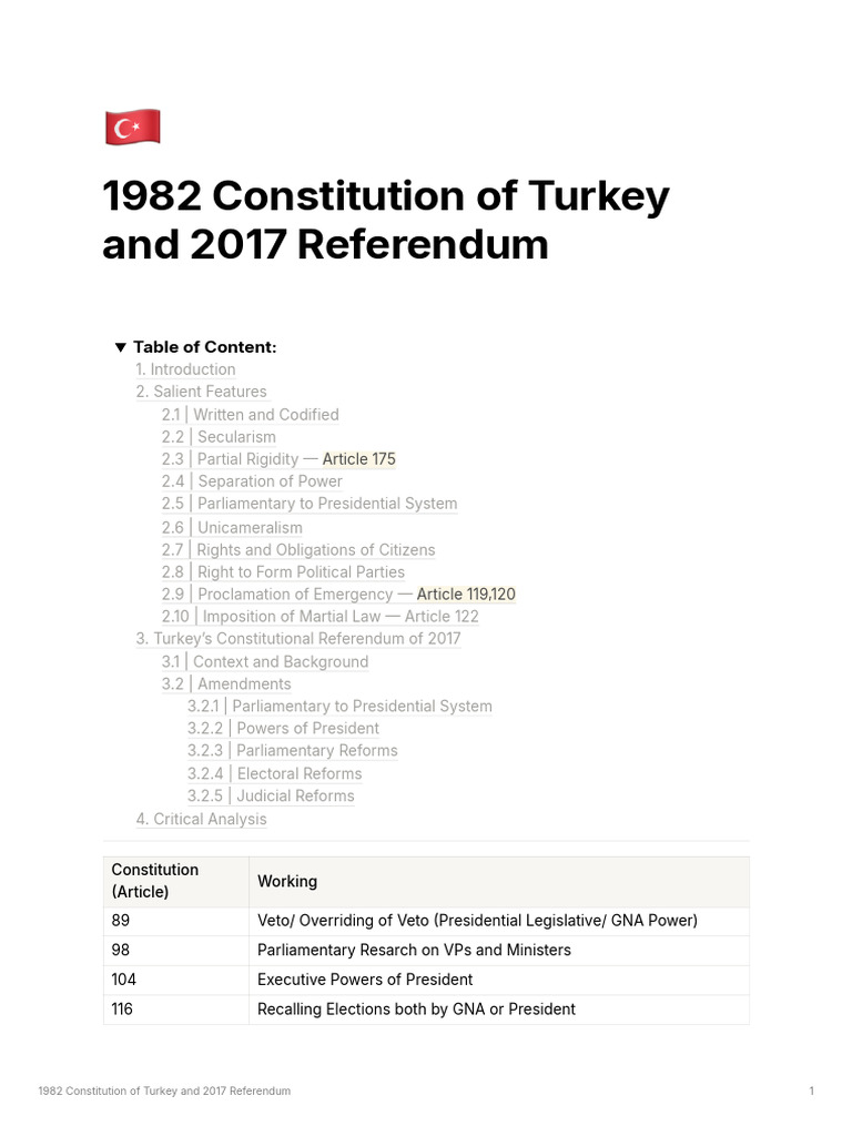 Turkey's 1982 Constitution & 2017 Reforms | PDF | Presidents Of The ...