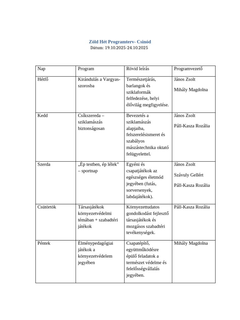 Zold Het Programterv | PDF