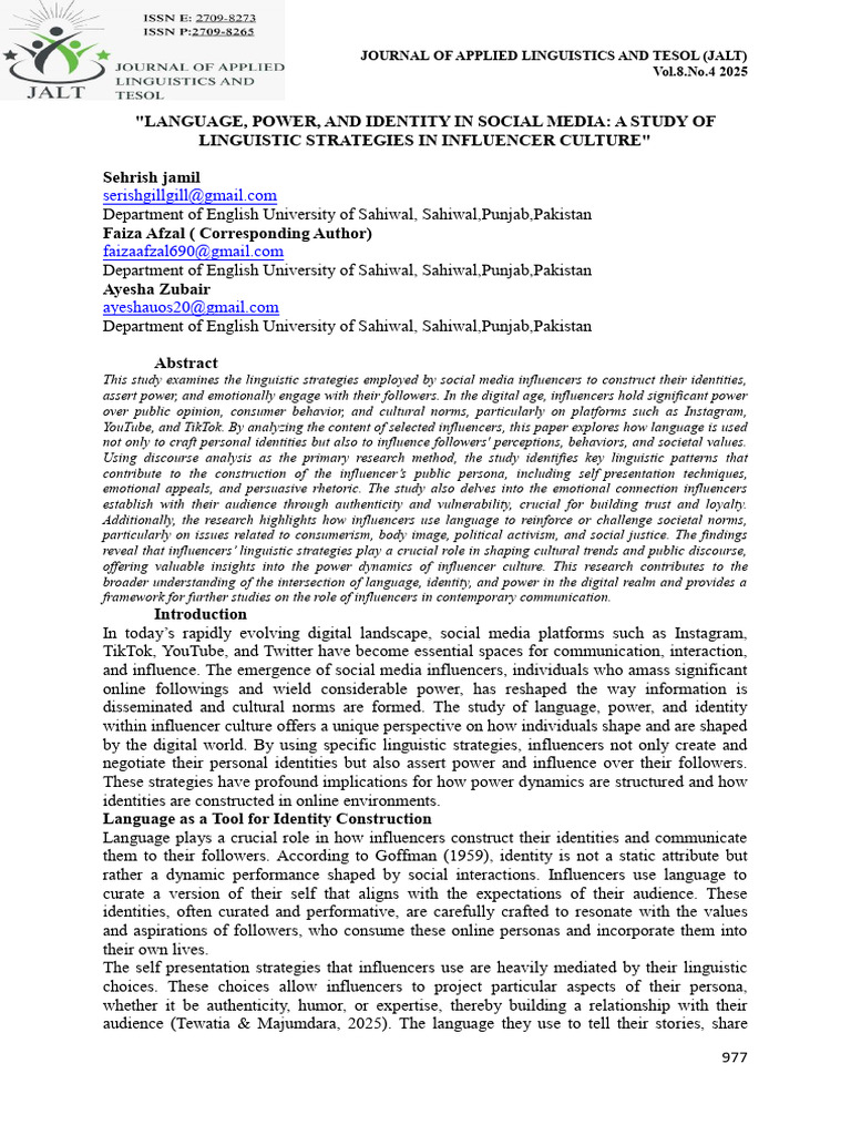 Language, Power, and Identity in Social Media | PDF | Identity (Social ...