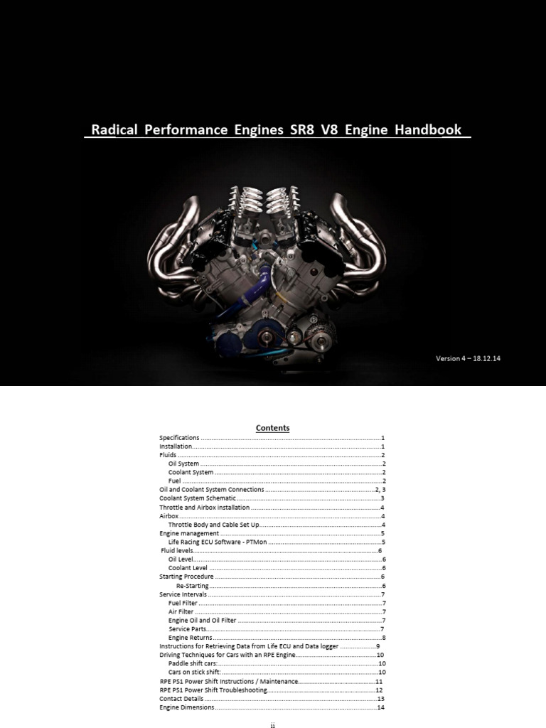 RPE SR8 2700 V8 Engine Handbook 2014 | PDF | Clutch | Throttle