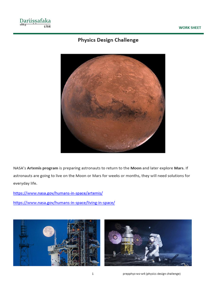 Mars Colony Design Challenge Worksheet | PDF | Water | Mars
