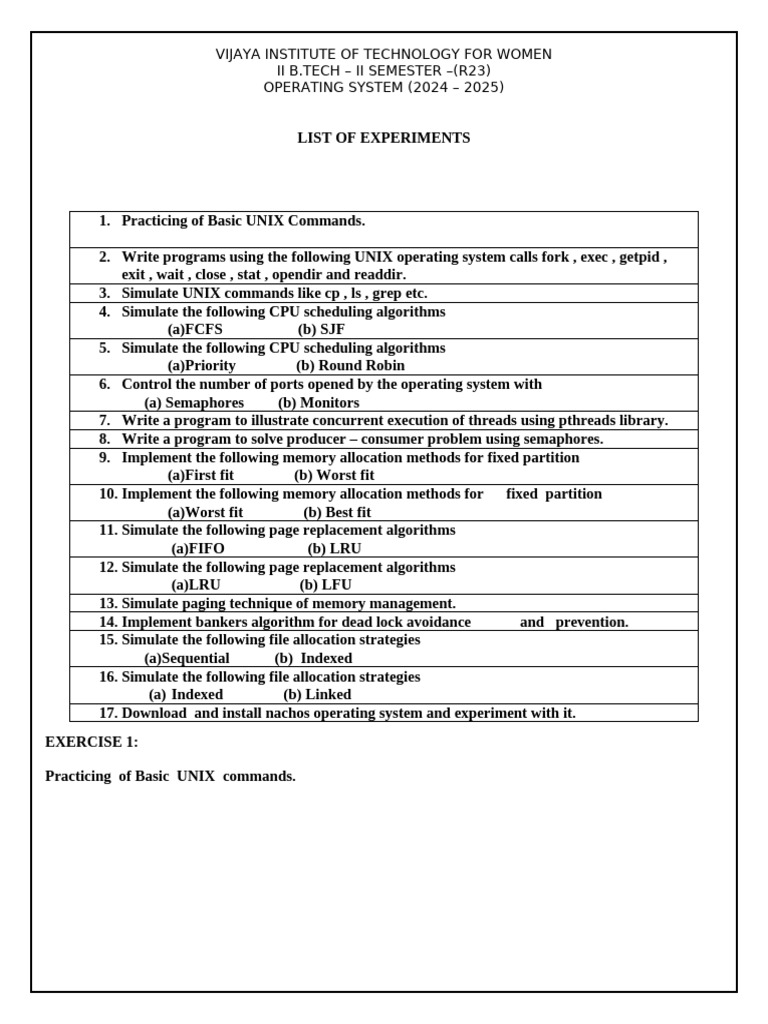Operating System Experiments for B.Tech | PDF | Regular Expression ...