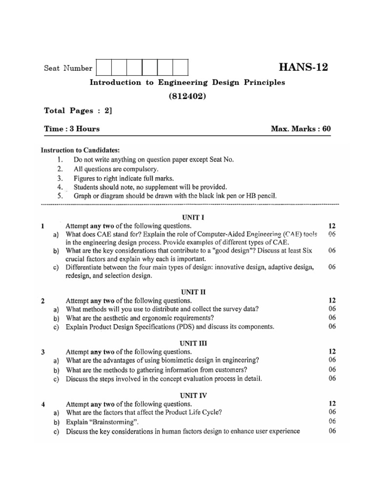Engineering Design Principles Exam | PDF