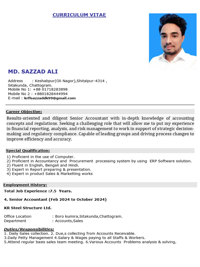 2 Last Update CV of MD Sazzad Ali For Accounts & Marketting-2024 | PDF ...