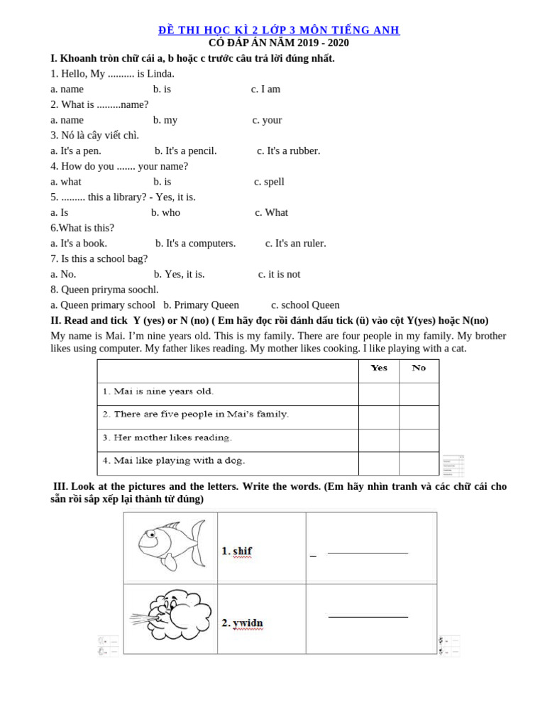 Bai On Tap Tieng Anh Lop 3 Theo Sach Moi | PDF