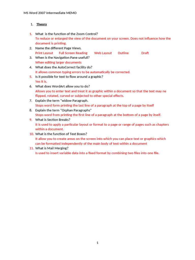 MS Word 2007 Intermediate Guide | PDF