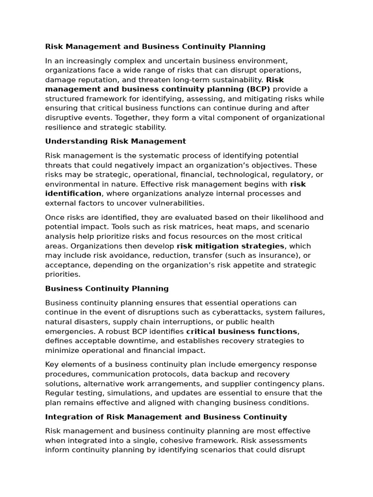 Risk Management & Business Continuity Guide | PDF | Risk Management | Risk