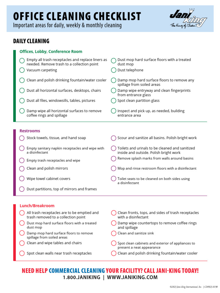 Essential Office Cleaning Checklist | PDF | Toilet | Hygiene