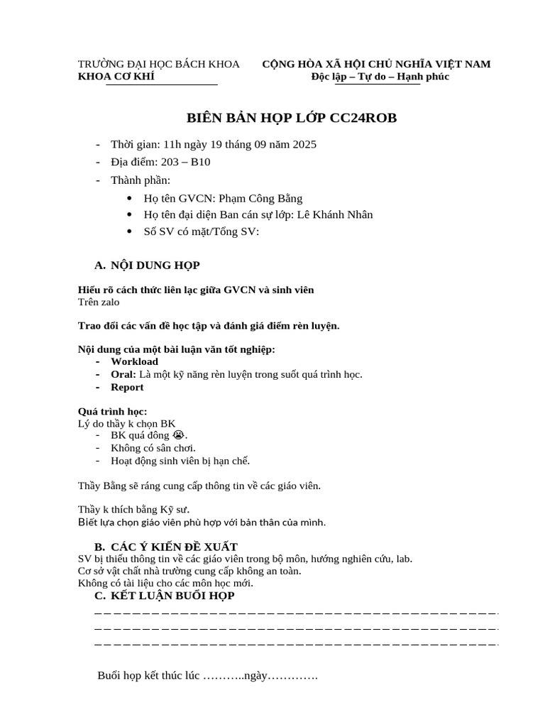 Mau Bien Ban Hop Lop | PDF