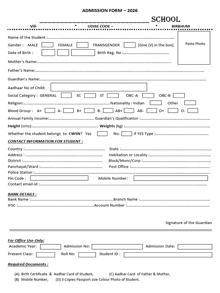2026 School Admission Form Template | PDF | Equality Rights | Gender ...