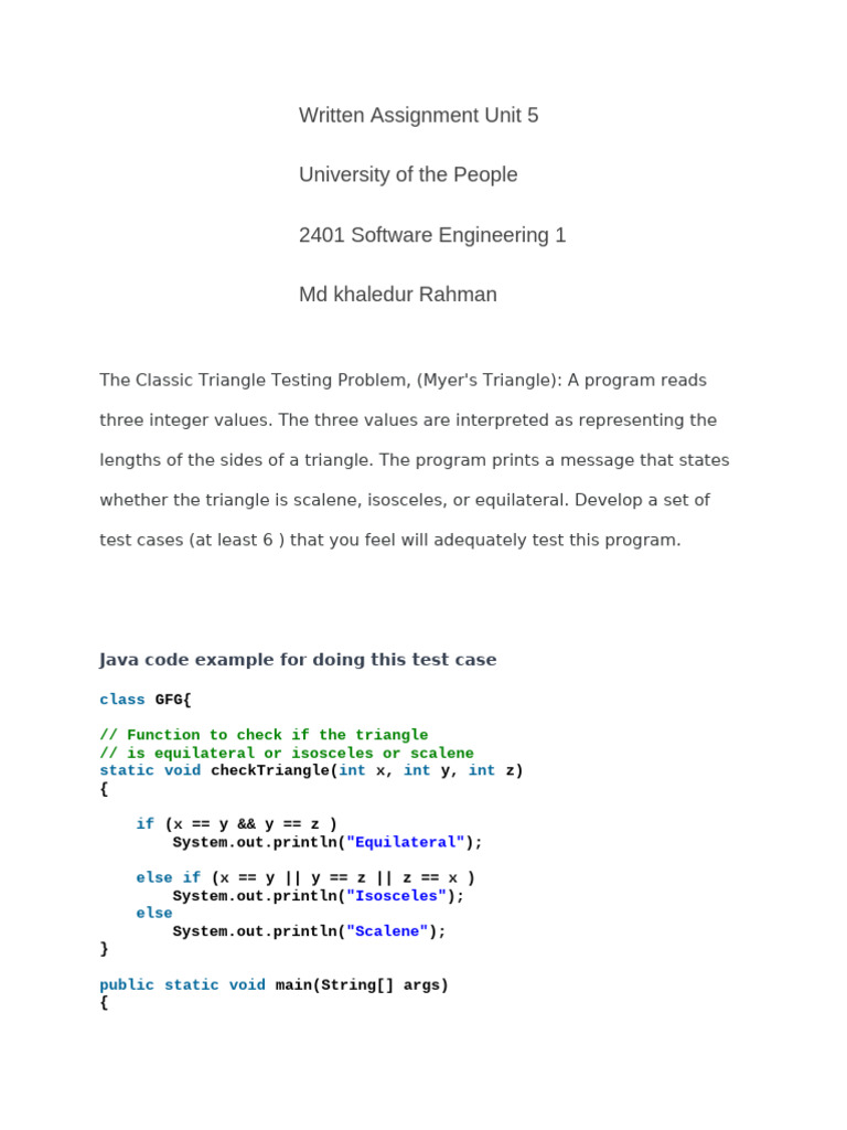 Triangle Type Testing in Java | PDF