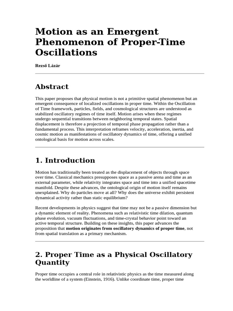 Emergent Motion from Proper-Time Oscillations | PDF | Time | Oscillation