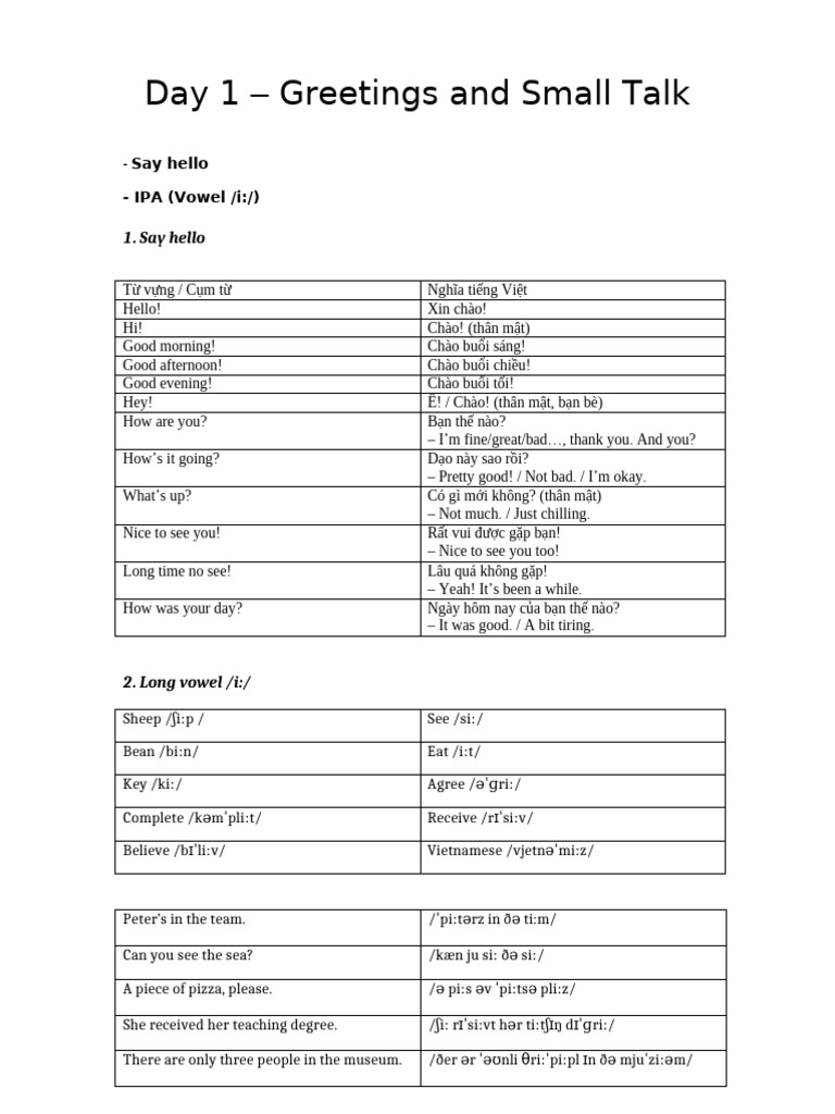 Day 1 Say Hello and Long I | PDF